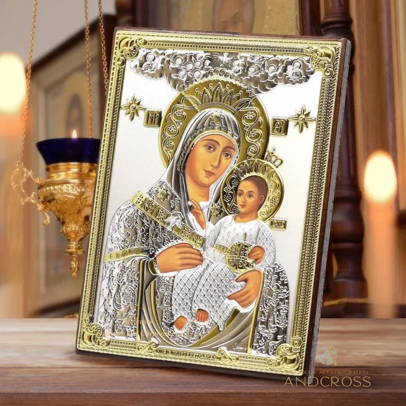 Silver-plated Bethlehem Mother of God icon, 13 x 18 cm