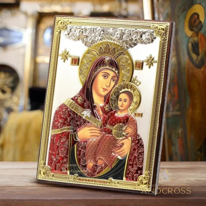 Silver-plated Bethlehem Mother of God icon, 13 x 18 cm, in a gift box