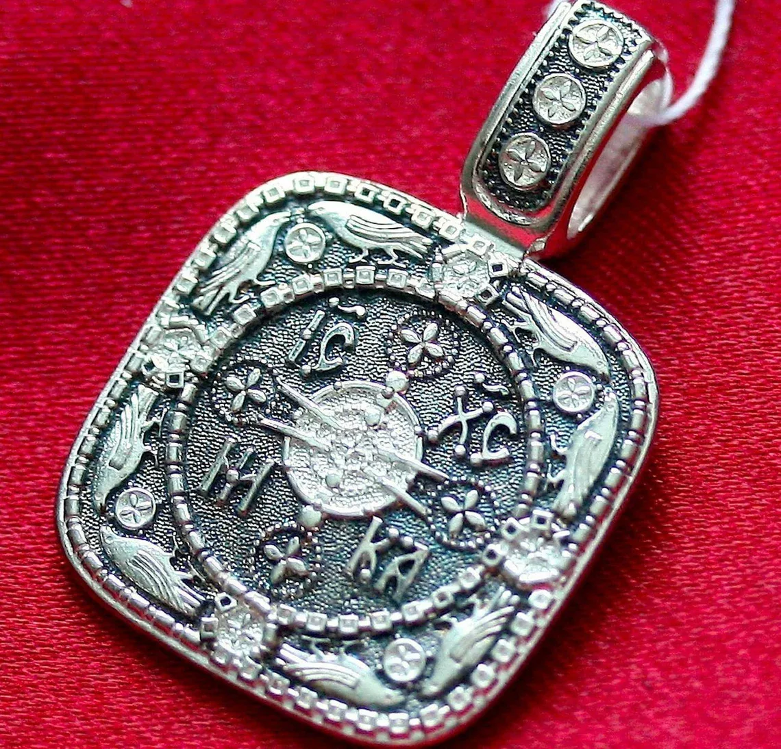 Sterling silver Byzantine-style cross pendant with ICXC NIKA