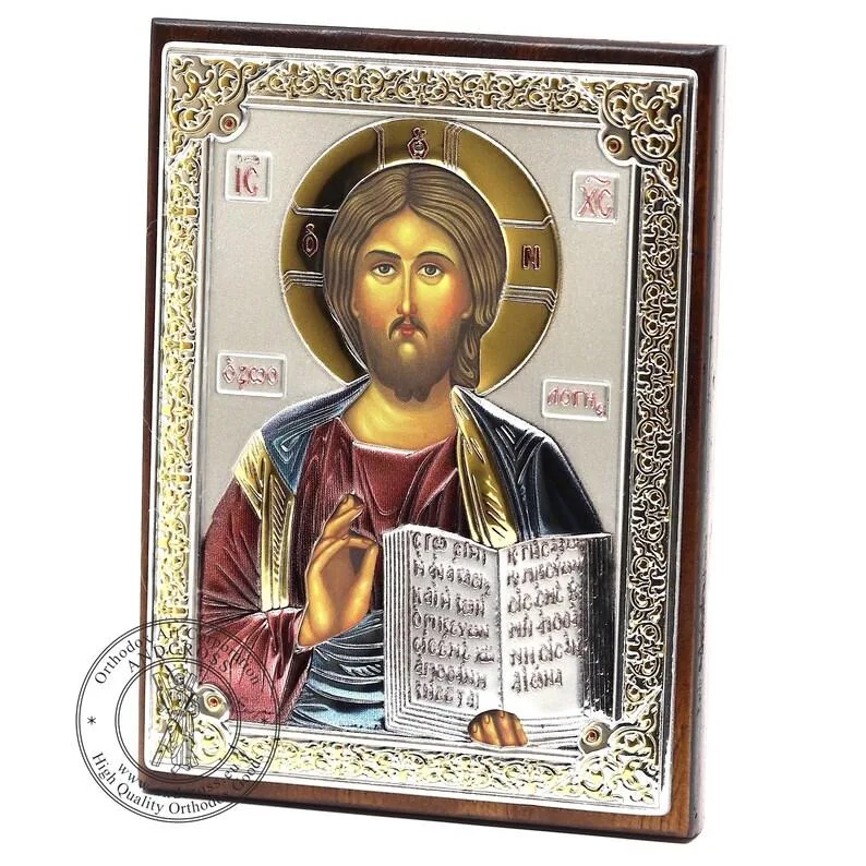 Silver-plated Christ Pantocrator icon, 8 x 11 cm