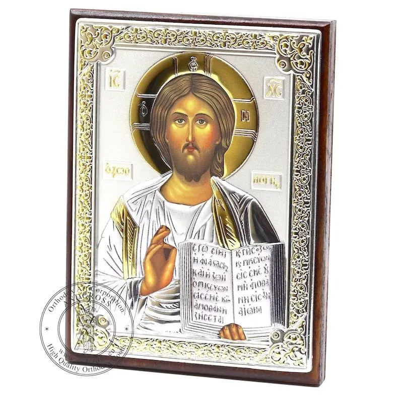 Silver-plated Christ Pantocrator icon in a gift case, 8 x 11 cm