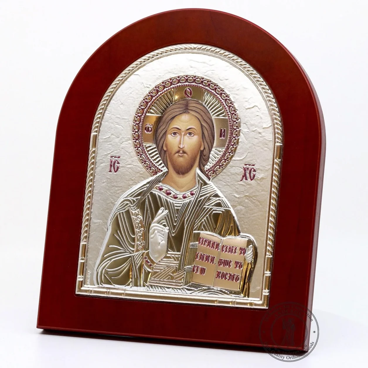 Oval silver-plated Christ Pantocrator icon, 15.5 x 19 cm