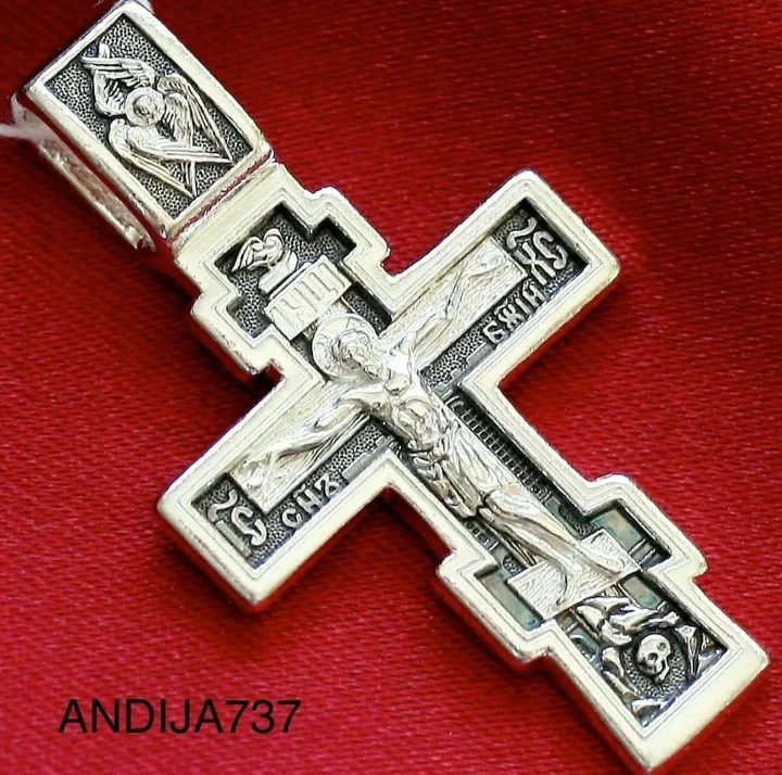 Classic sterling silver Orthodox crucifix necklace