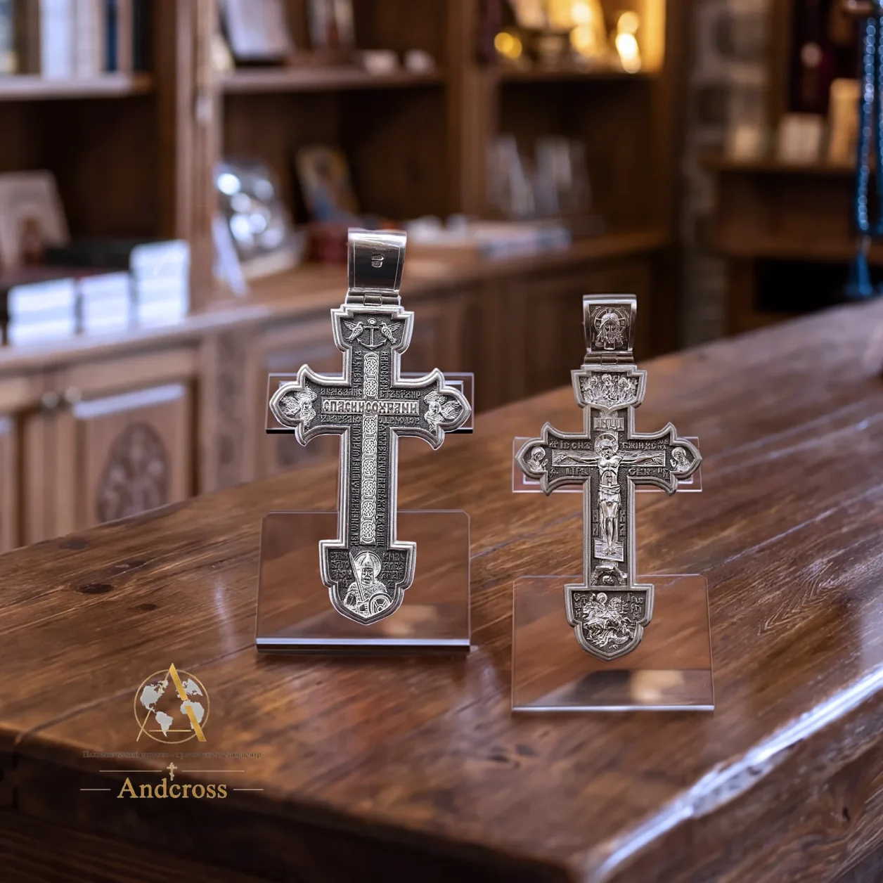 Orthodox cross with the Deesis, the Holy Trinity and St George in 965 silver