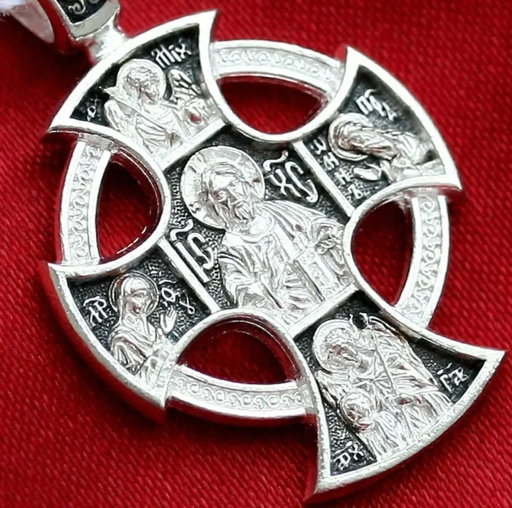 Sterling silver Orthodox cross with the Guardian Angel, back