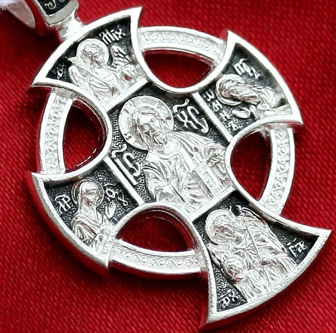 Sterling silver Orthodox cross with the Guardian Angel, back