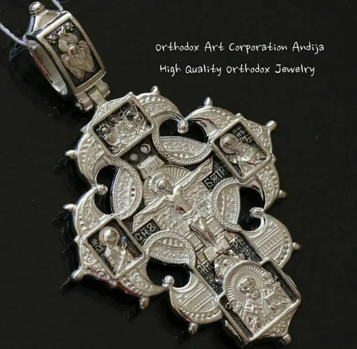 Sterling silver Orthodox cross with the Guardian Angel and the Mother of God, back