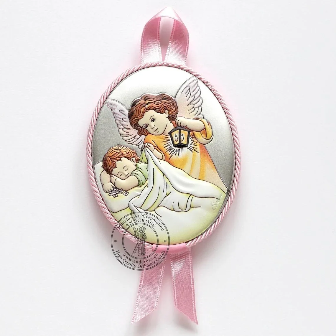 Silver-plated Guardian Angel icon for a girl, 7 x 9 cm