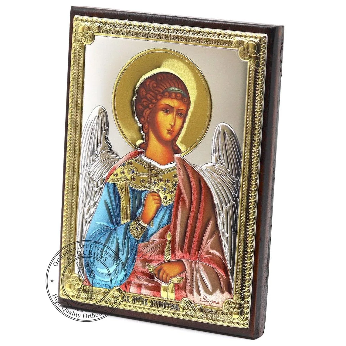 Silver-plated Guardian Angel icon, 8 x 11 cm