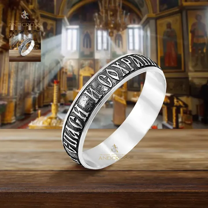 Sterling silver ring hand-engraved Save and Protect