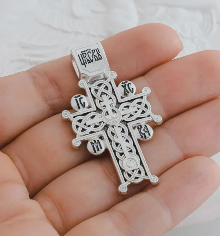 Handmade sterling silver Golgotha Orthodox cross