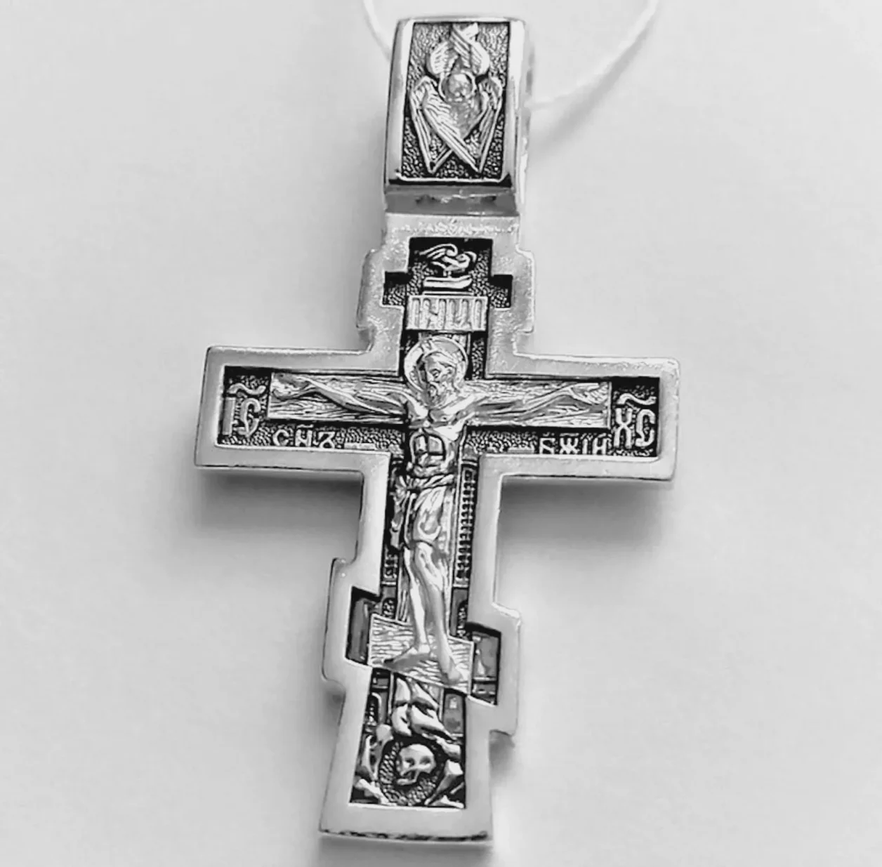 Handmade sterling silver Orthodox crucifix necklace