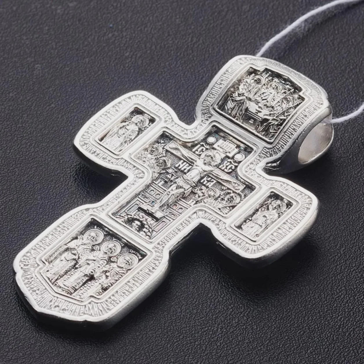 Heavy sterling silver Orthodox crucifix necklace