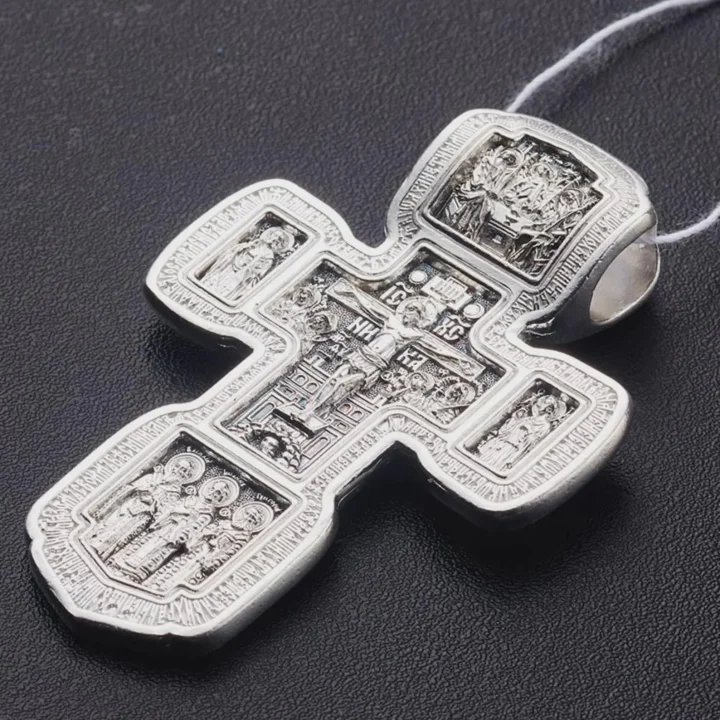 Heavy sterling silver Orthodox crucifix necklace