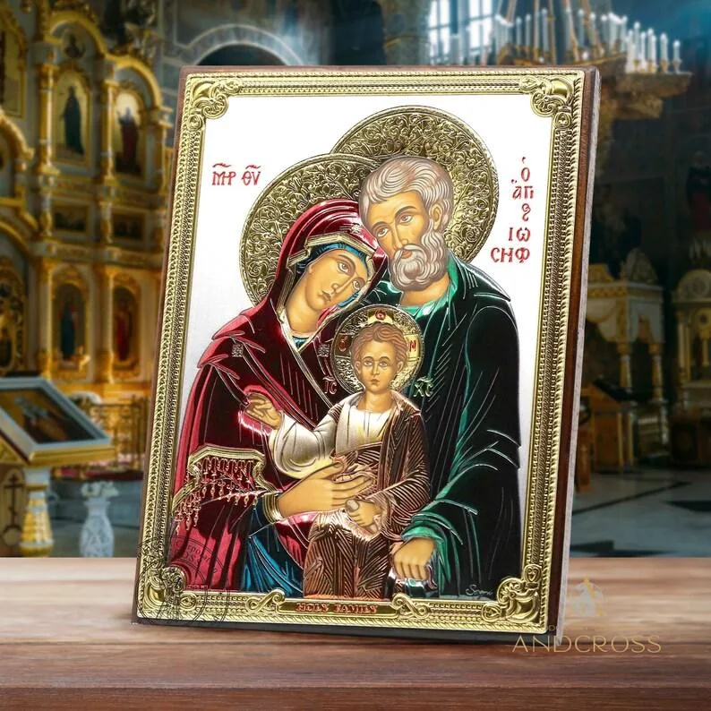 Holy Family icon in a silver-plated cover, 13 x 18 cm