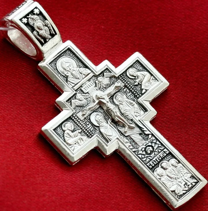 Sterling silver Orthodox cross with the Holy Trinity, front
