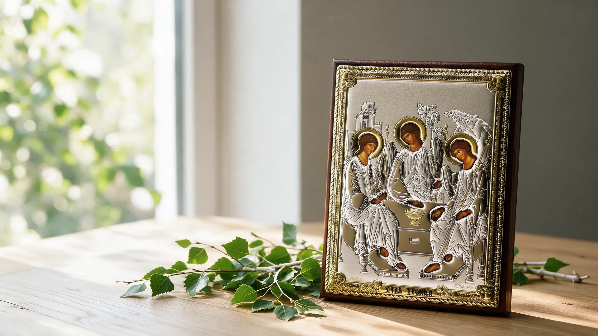Holy Trinity icon with birch branches