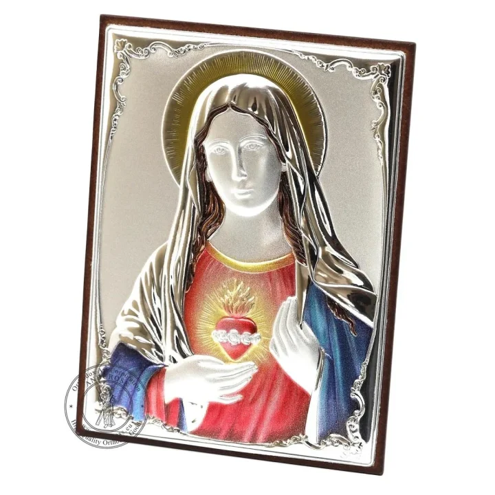 Silver-plated Immaculate Heart of Mary icon, 13 x 18 cm