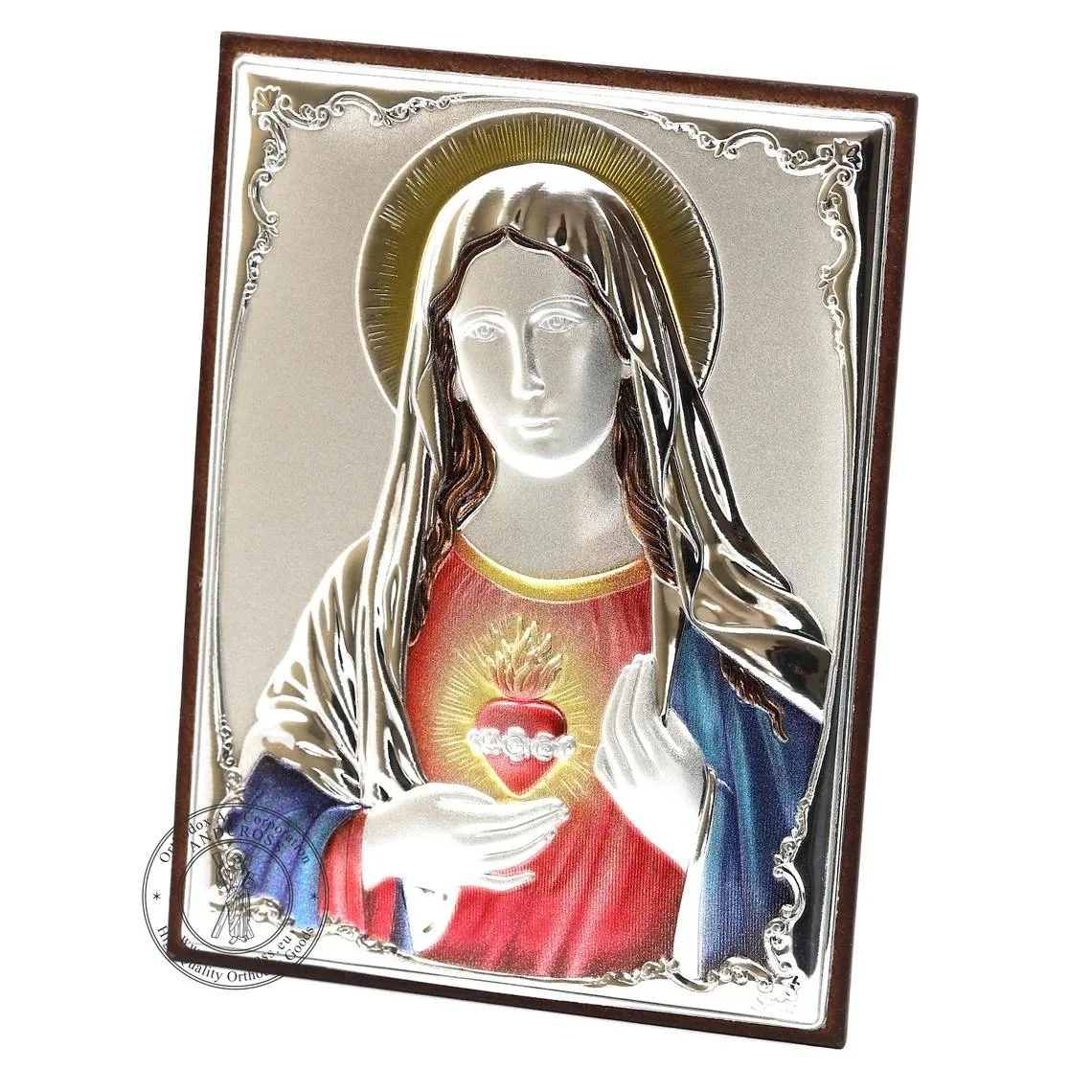 Silver-plated Immaculate Heart of Mary icon, 13 x 18 cm