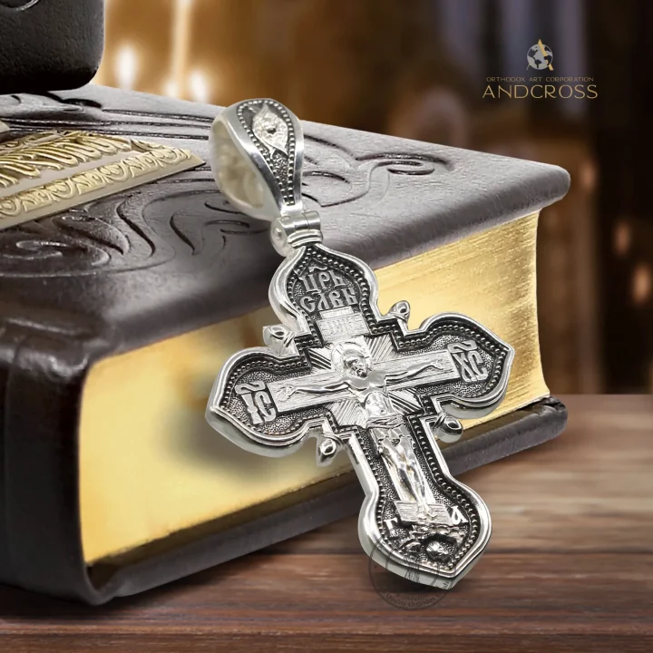 Sterling silver Orthodox cross with the Kazan Mother of God, back