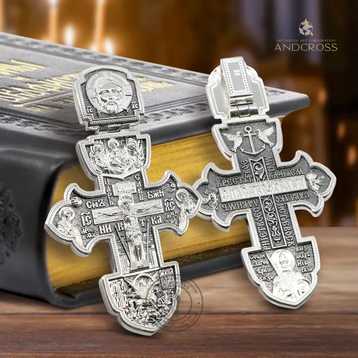Large sterling silver Orthodox cross with St George the Victorious