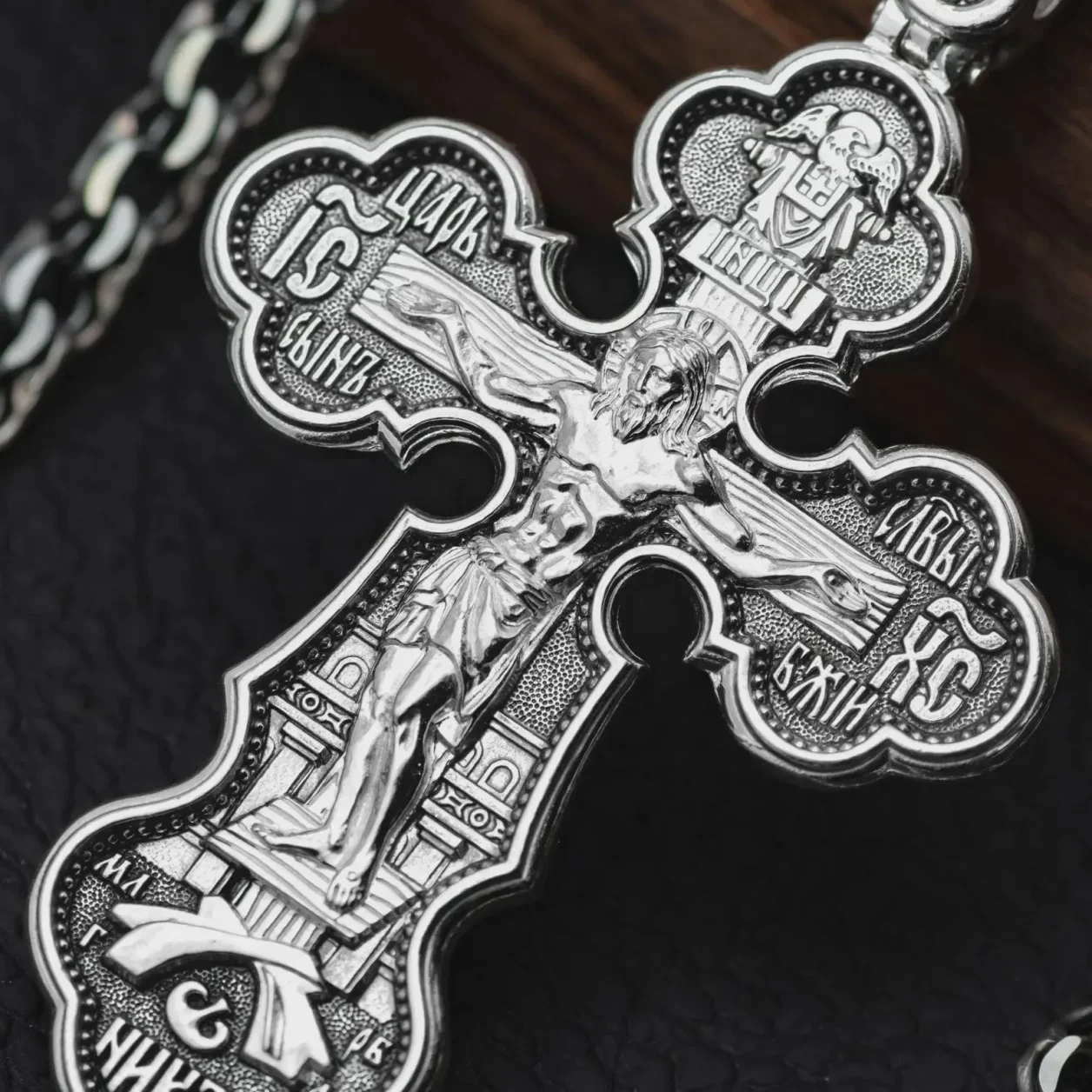 Men's sterling silver Orthodox cross with St George and the Archangels