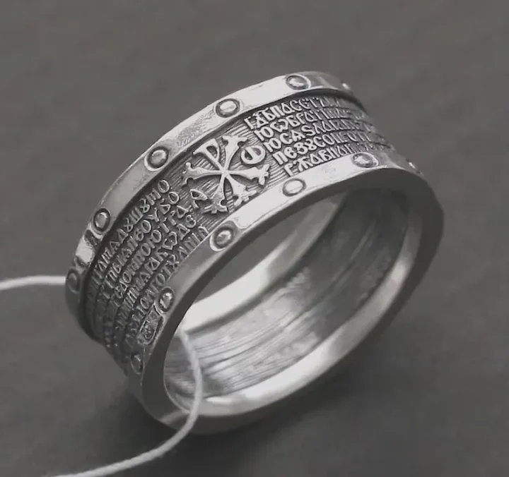 Heavy men's sterling silver ring with the Chi-Rho and Psalm 22