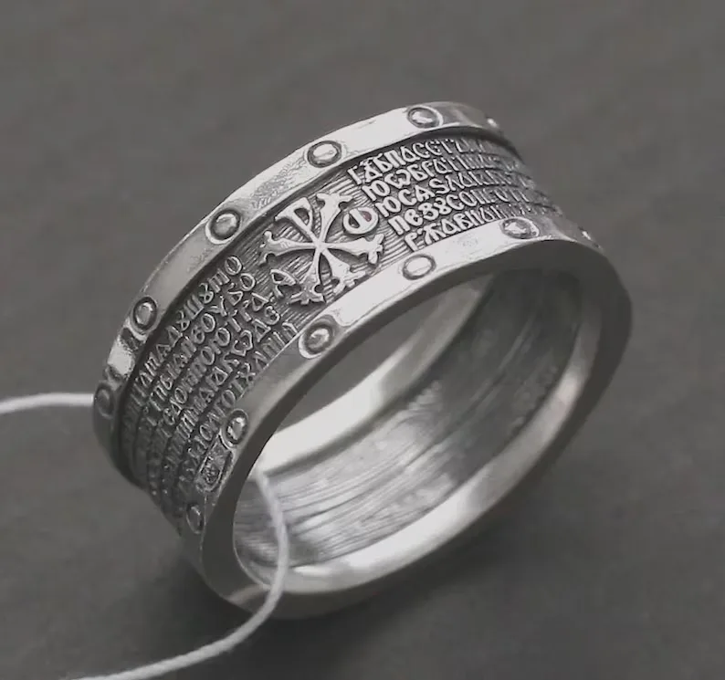 Heavy men's sterling silver ring with the Chi-Rho and Psalm 22