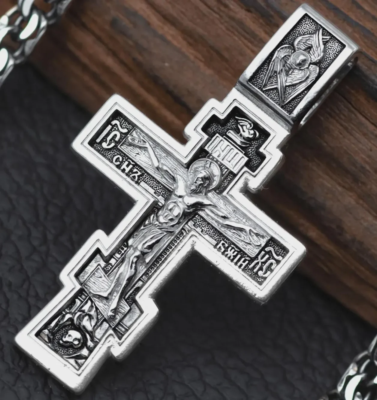 Men's sterling silver cross with the Precious Cross prayer, back