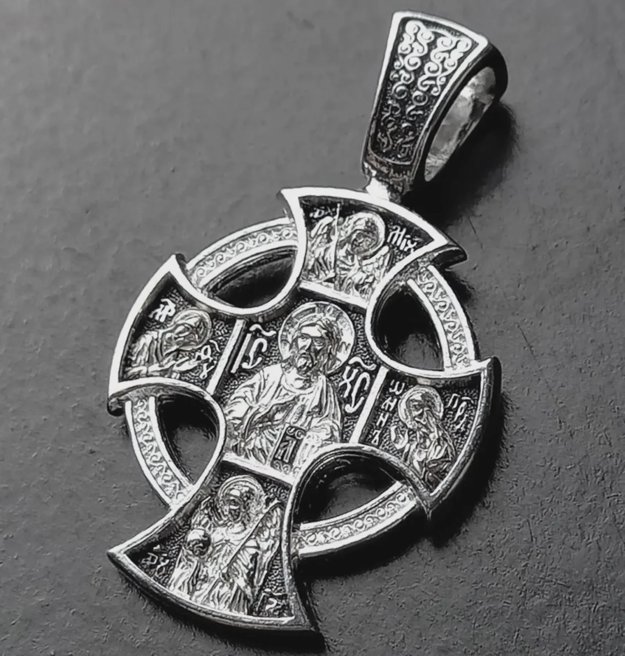 Old Believer style sterling silver cross with the Guardian Angel, back