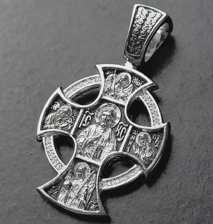 Old Believer style sterling silver cross with the Guardian Angel, back