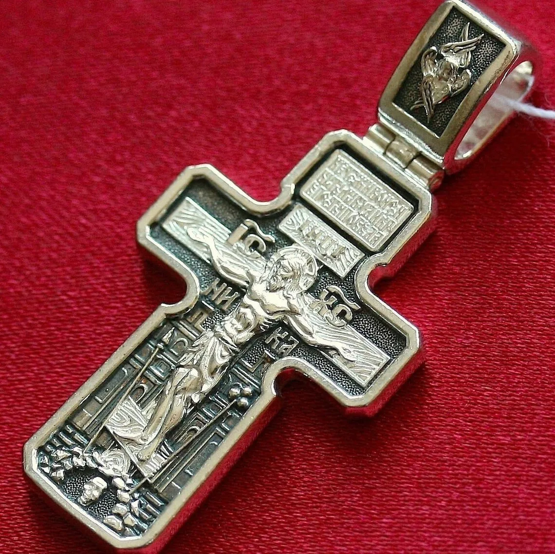 Old-style sterling silver Orthodox cross with Archangel Michael