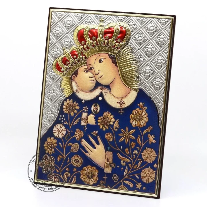 Silver-plated Our Lady of Calvary icon, 13 x 18 cm