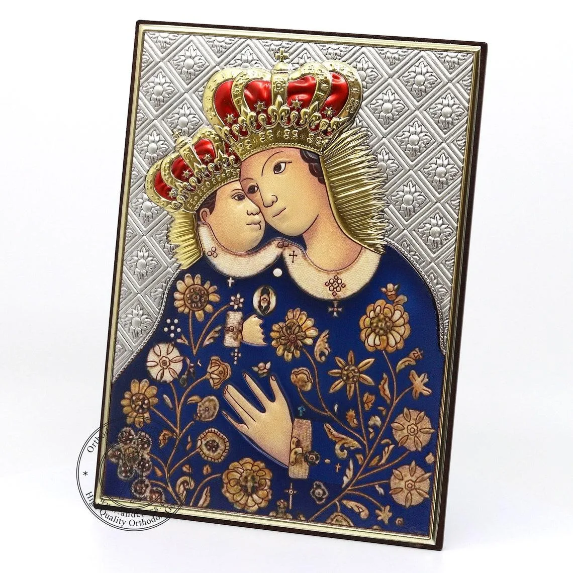 Silver-plated Our Lady of Calvary icon, 13 x 18 cm