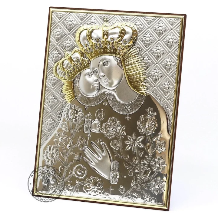 Silver-plated Our Lady of Calvary icon, 13 x 18 cm