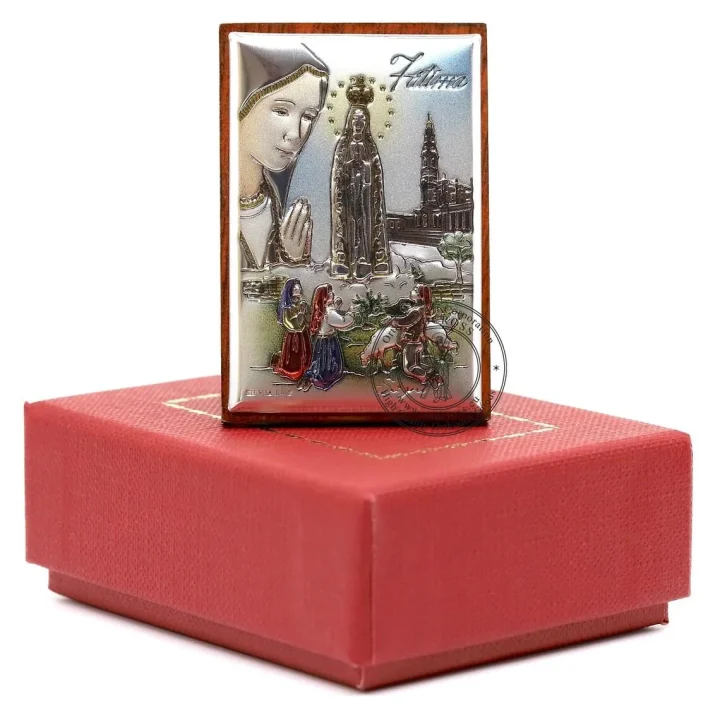 Small silver-plated Our Lady of Fatima icon, 3.7 x 5.5 cm