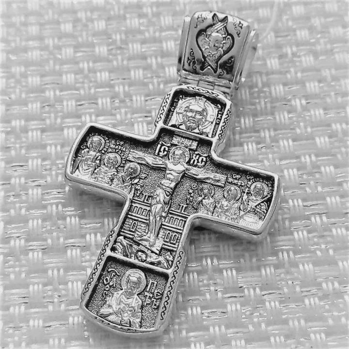 Sterling silver Orthodox cross with Our Lady of the Sign, back