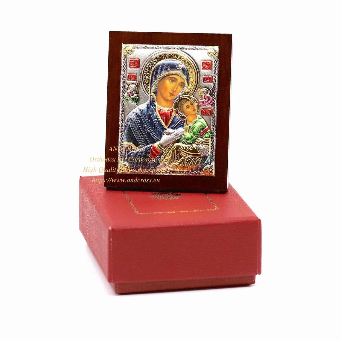 Small silver-plated Panagia Amolyntos icon, 6.4 x 5 cm