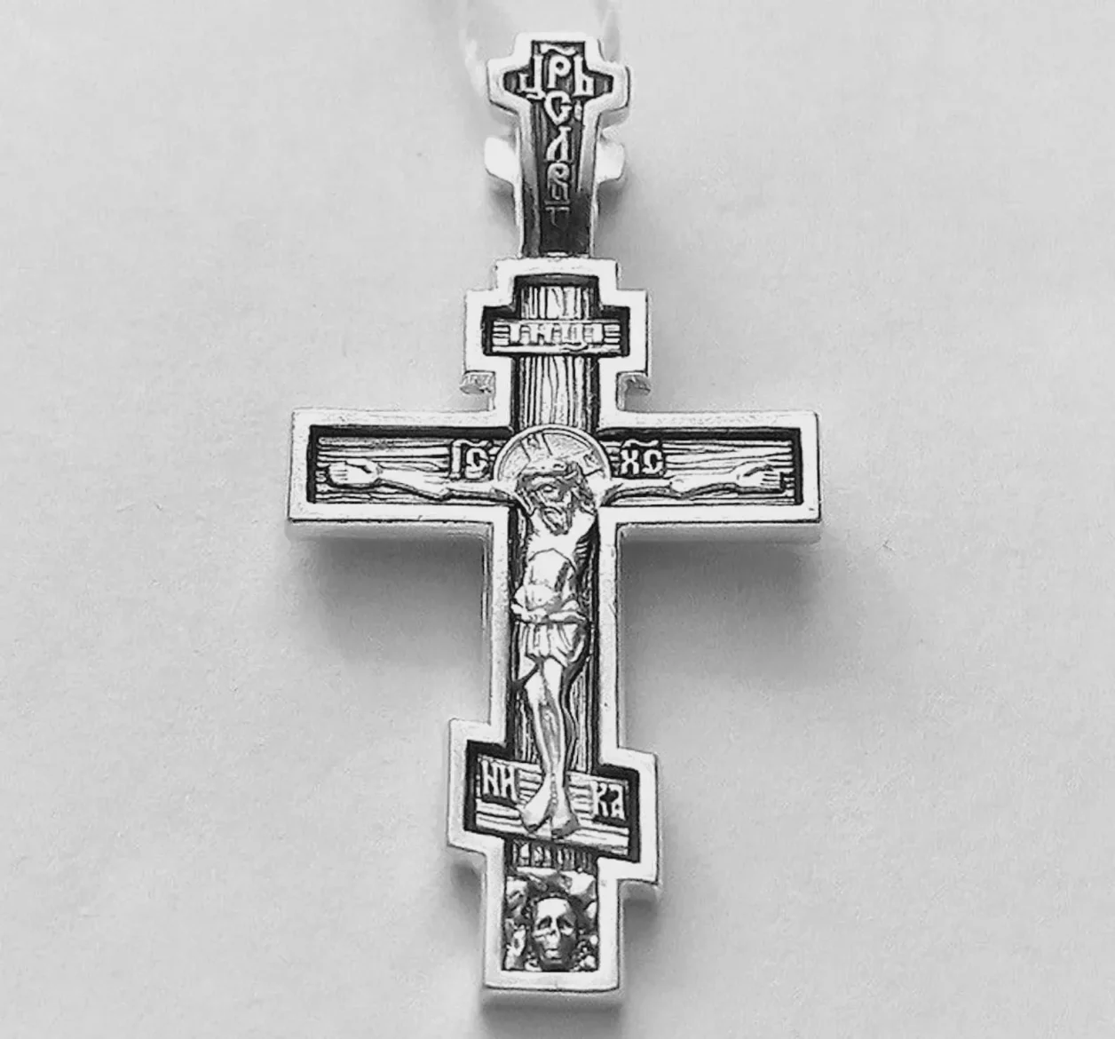 Small sterling silver baptism cross with the Precious Cross prayer