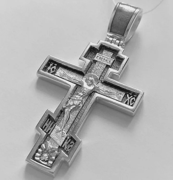 Men's sterling silver Orthodox crucifix, front