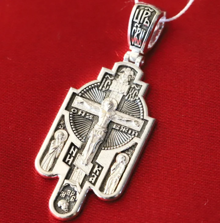 Sterling silver Orthodox cross with the Resurrection of Christ icon, back