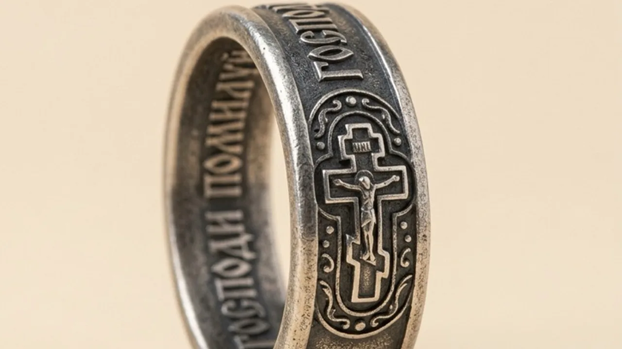Silver prayer ring with an engraved prayer