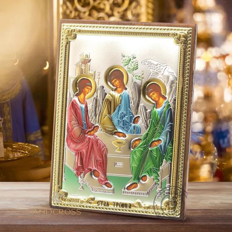 Silver-plated Rublev Holy Trinity icon in a gift box