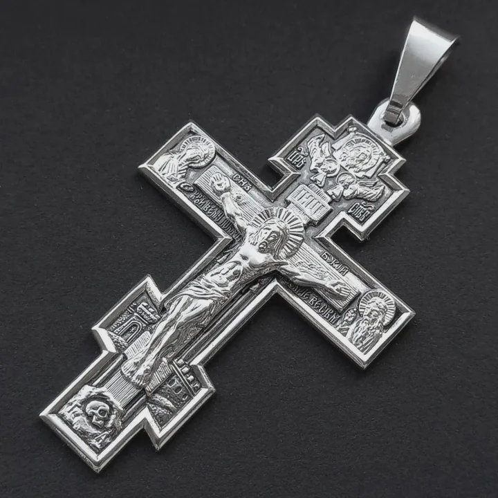 Sterling silver Save and Protect Orthodox cross, back