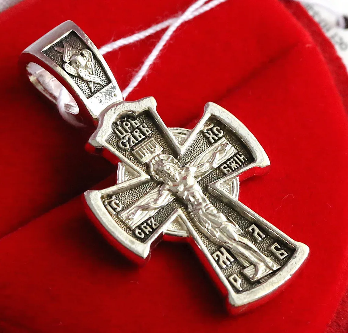 Sterling silver Orthodox cross with the Protection of the Mother of God