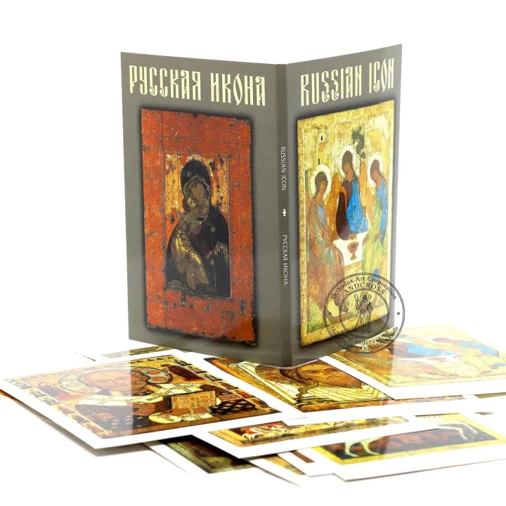 Set of 12 Orthodox icon cards with captions in five languages