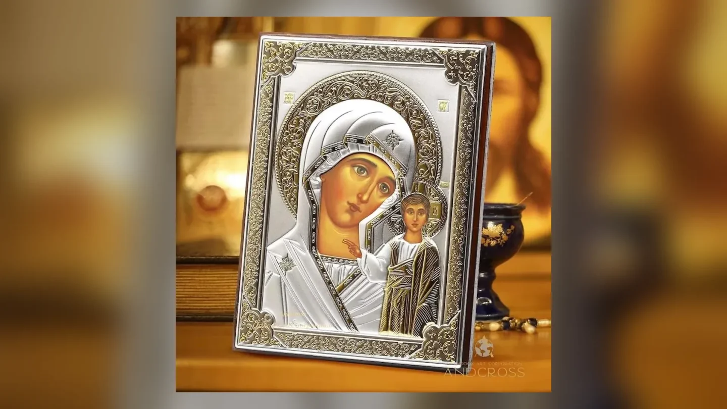 Kazan icon of the Mother of God in a silver-plated cover