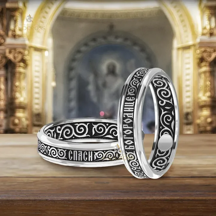 Slim sterling silver Mother of God prayer ring