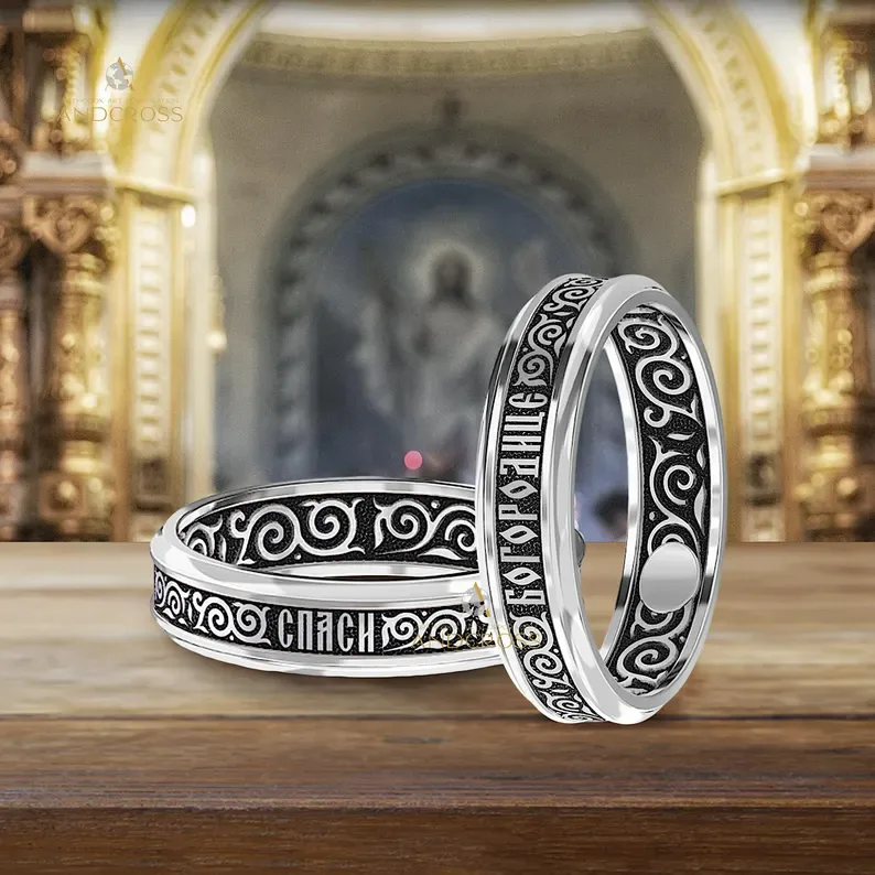 Slim sterling silver Mother of God prayer ring