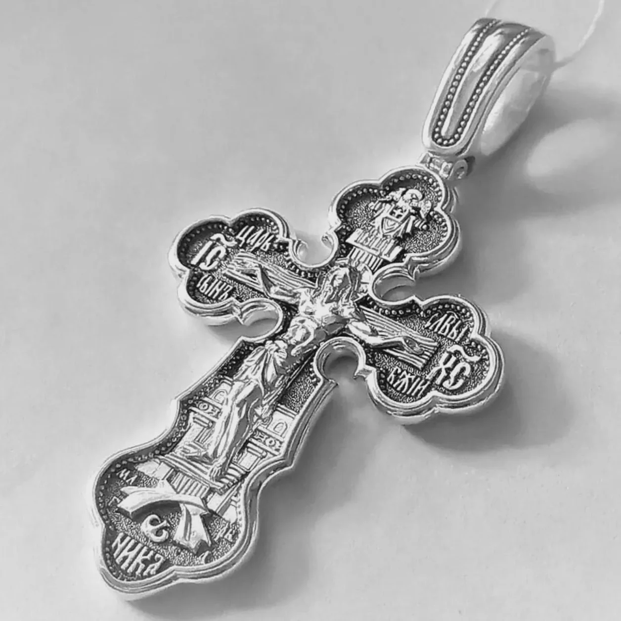 Sterling silver baptism cross with St George and archangels